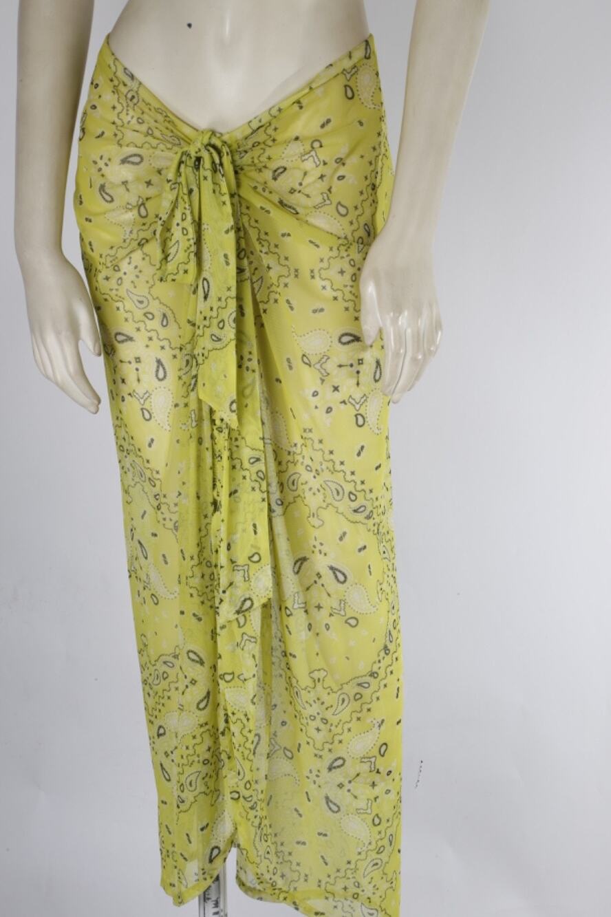 Banana Moon Yellow Paisley Chiffon Sarong Wrap Maxi Skirt Swim Cover Up Size S
